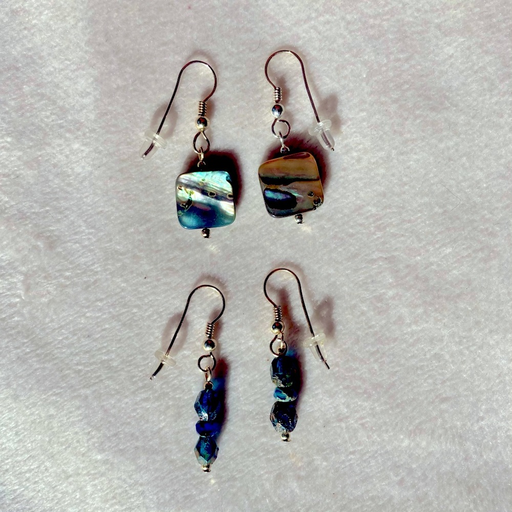 Abalone and Stone Earrings (2 pair) French Hook Dangling Handmade NWOT